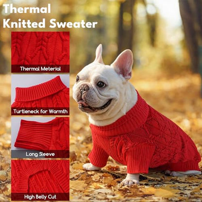 Small Dog Sweater Clothes Pullover Knitted Dog Coat Sweaters for Small Dogs Cats Girl Boy Thick Warm Puppy Clothes for Chihuahua Yorkie Bulldog Christmas Cold Weather Pet Outfits