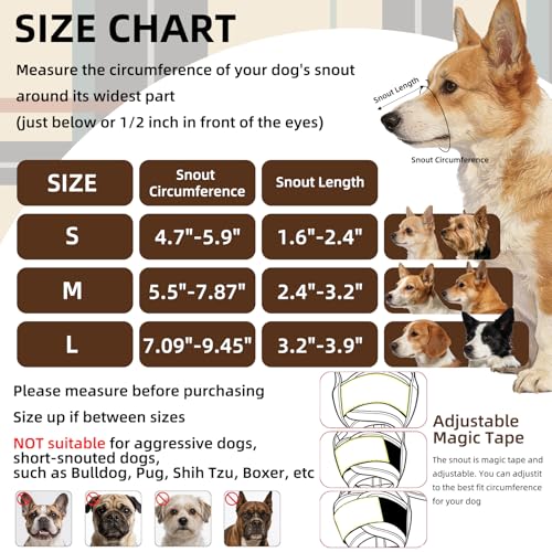 PUPTECK Dog Muzzle, Soft Adjustable Loop Reflective Pet Muzzle Prevent Biting Barking Chewing, Breathable Muzzle with Air Mesh Dog Mouth Guard Drinkable for Large Medium Small Sized, Beige Plaid L - color: Beige, size: L (Snout Cir: 7.09"-9.45")