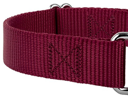 Country Brook Petz - Burgundy Martingale Heavyduty Nylon Dog Collar and Double Handle Leash (1 Inch, Extra Large) - color: Burgundy, size: Extra Large (Pack of 1)