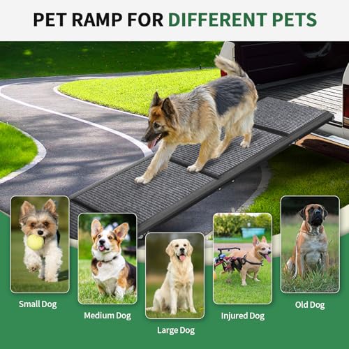 Dog Ramp for Car, Longest 71" Portable Folding Pet Ramp with Extra Pet Blanket, Car Ramp with Non-Slip Rug Surface, Gentler Dog Stairs for Medium & Large Dogs Enter a Car, SUV & Truck