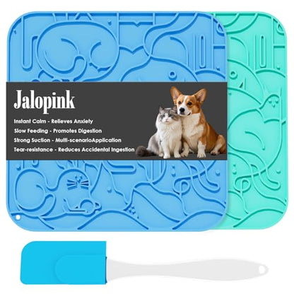 Jalopink Lick Mat for Dogs & Cats,Dog Lick Mat with Suction Cups for Anxiety Relief, Slow Feeder Dog Licking mat, Puppy Lick mat for Bath Time, Grooming & Training 2 Pack - color: 7.9"x7.9"｜Sky Blue & Mint Green