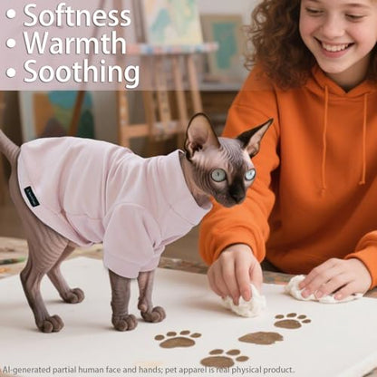 Sphynx Cat Clothes Fleece Cats&Small Dogs Pullover Sweater | Soft warm fleece, covers belly. Stretchy, easy on. Washes well. For small dogs & cats: daily walks, naps, AC rooms. - color: LPink, size: Large