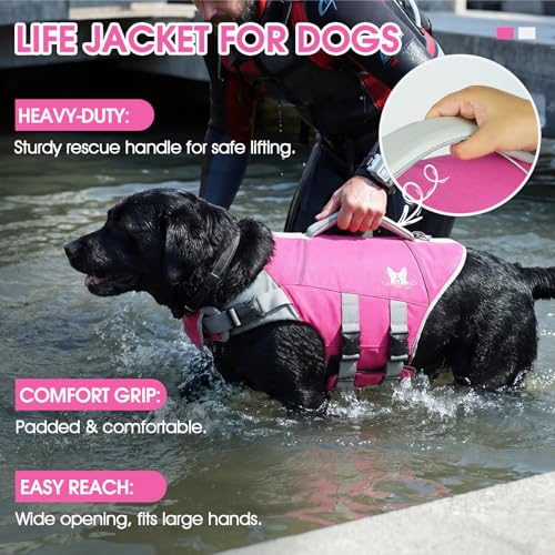 Nanaki Dog Life Jacket, XS Dog Float Life Vest for Swimming Boating-High Buoyancy Puppy Life Jacket with Rescue Handle Reflective Pet Swim Vest Adjustable Ripstop Floating Lifejacket,Dachshund,RoseRed - color: RoseRed, size: X-Small