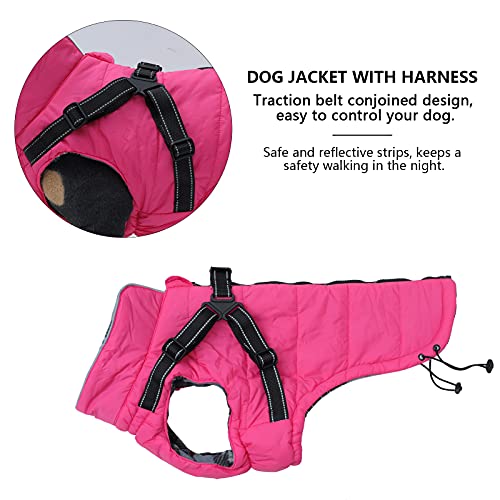 Geyecete Waterproof Dog Jacket with Harness Traction Belt, Pink, Medium-Small, Autumn & Winter - color: Pink, size: Small