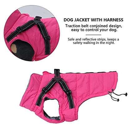 Geyecete Waterproof Dog Jacket with Harness Traction Belt, Pink, Medium-Small, Autumn & Winter - color: Pink, size: Small