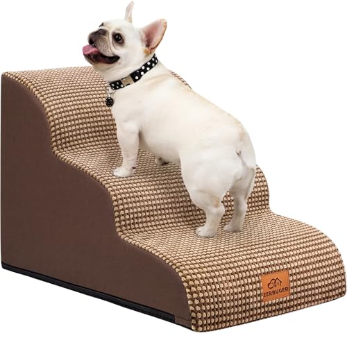 Zerbuger Dog Ramp and Stair for Bed 16" H-20 H,3-Step Cat Stair for Sofa and Chair,4-Step Dog Ramp for High Bed and Window,Durable Nonslip Fabric Cover for Indoor (Coffee-16 H, Pet Friendly, 3) - color: Coffee