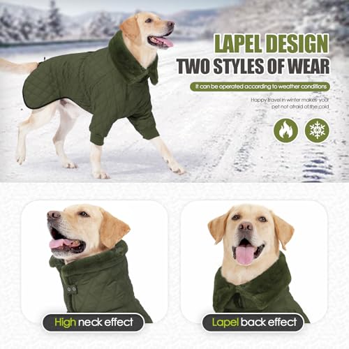 Warm Coat with Double Zipper, Winter Dog Clothes for Small to Large Dogs, Turtleneck Puffer Jacket, Wind & Waterproof Cold Weather Coat - color: Green, size: X-Large