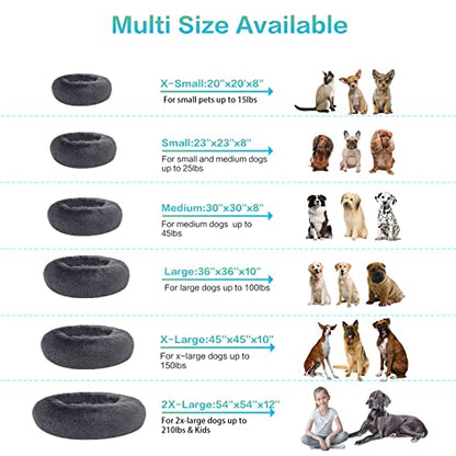 SAVFOX 23 inches Calming Donut Dog Bed - 3X Durable Plush Faux Fur, Machine Washable & Non-Slip, Fits up to 25 lbs, Dark Grey - color: Dark Grey, size: Small | 23"x23"
