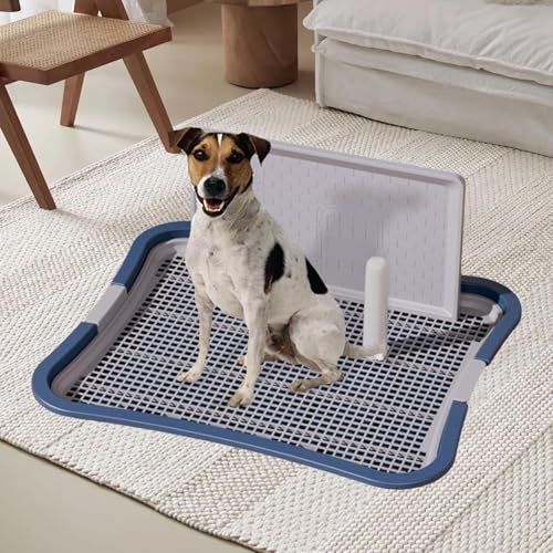 HouseVibe Indoor Dog Potty Tray with Protection Wall and Removable Post No Spilling Puppy Training Toilet for Apartment Bunny Small Medium Dogs- Large Dark Blue - color: Large Dark Blue