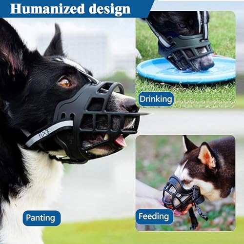 Soft Basket Rubber Dog Muzzle,Dog can Pant and Drink,Breathable Adjustable Muzzle to Prevent Biting and Chewing,Humane Cage Mouth Cover,Perfect for Grooming and Training Aggressive Dog (Black, 3#M) - size: M