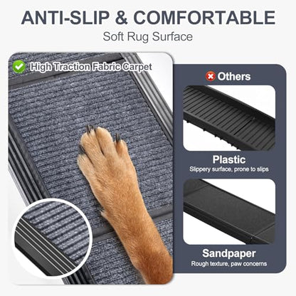 Upgraded Dog Ramp for Car 71" X-Long & 20" Wider Folding Dog Ramps for Large Dogs with Non-Slip Rug Surface Portable Dog Car Ramp for SUV Car & Truck, Outdoor Dog Ramp Up to 270 LBS - size: Upgraded 71" L x 20" W
