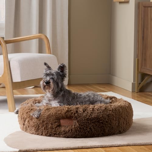 Town & Country Luxe CuddleTown Fuzzy Solid Donut Pet Bed, Soft, Cozy & Calming, Non-Slip Bottom, 100% Machine Washable, Brown, Medium 28"x28"x7" Round - color: Brown, size: Medium 28"x28"x7" Round