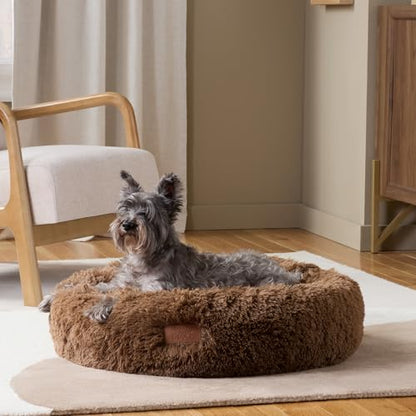 Town & Country Luxe CuddleTown Fuzzy Solid Donut Pet Bed, Soft, Cozy & Calming, Water Repellent, Non-Slip Bottom, 100% Machine Washable, Dark Grey, Medium 28"x28"x7" Round - color: Dark Grey, size: Medium 28"x28"x7" Round