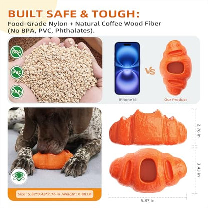 Durable Frozen Dog Chew Toy for Aggressive Chewers,Interactive Treat Dispensing Toy for Crate Training & Anxiety Relief,Food-Grade Nylon, Coffee Wood Fiber, Easy to Clean,For Medium & Large Dogs - color: Croissant Shape