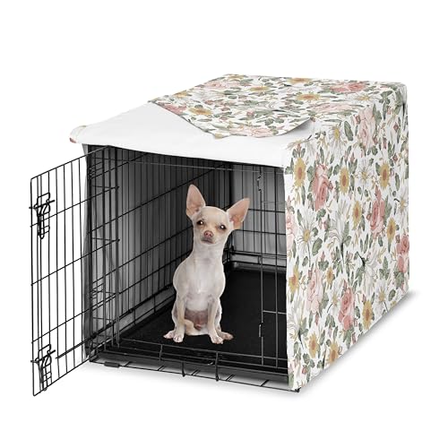 Sweet Jojo Designs 24in. Small Dog Crate Cover (Boho Vintage Floral) for Girls Pet Cage, Kennel Covers (Bohemian, Shabby Chic, Rose, Flower, Elegant, Wildflower, Farmhouse, Blush Pink, Yellow, Green) - color: Vintage Floral Pink and Green, size: 24.0"L x