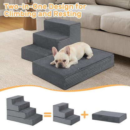 Dog Stairs for Small Dogs, 18" H Foldable Dog Steps for High Bed | 2 in 1 Pet Stairs Get on Couch, Transformable Cats Stairs, Non-Slip Balanced, Grey - size: 15.7 X 24 X 18 In