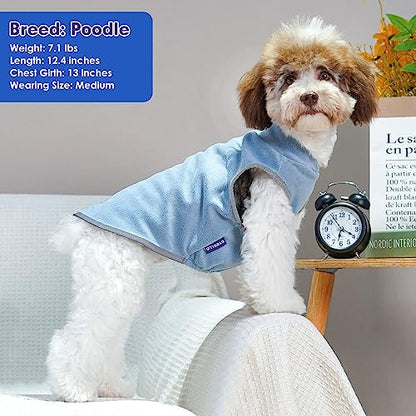 cyeollo 2 Pack Fleece Dog Sweater Pullover Vest with Reflective Stripe, M | 4-Way Stretch, Lightweight Soft Fleece Sweatshirt, Reflective in Low Light, Easy On & Off, Wear Alone or Layered - color: Blue & Mist Blue, size: Medium