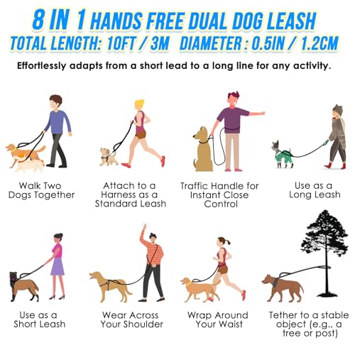 Lukovee Hands Free Dog Leash, 10FT Adjustable Training Lead 1/2 Inch Nylon Heavy Duty Lead No Pull for Large Medium Dogs, Tangle Free Reflective Waist-Leash for Walking Running, (PI, Plus Handle) - color: Pink