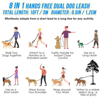 Lukovee Hands Free Dog Leash, 10FT Adjustable Training Lead 1/2 Inch Nylon Heavy Duty Lead No Pull for Large Medium Dogs, Tangle Free Reflective Waist-Leash for Walking Running, (PI, Plus Handle) - color: Pink