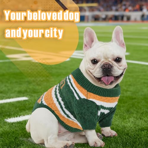 Green Bay Small Dog Sweater Football Theme Turtleneck Knit Dog Sweaters for Small Pets Warm Winter Cat Dog Clothes - color: Green&yellow, size: Large