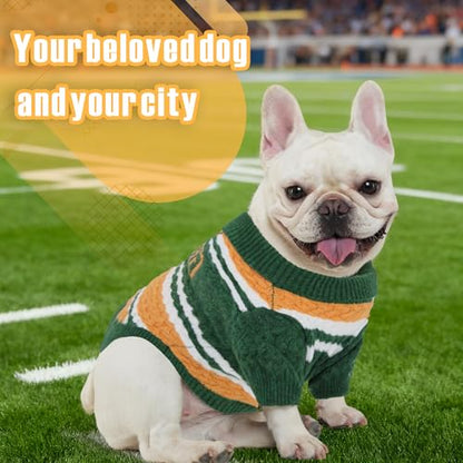 Green Bay Small Dog Sweater Football Theme Turtleneck Knit Dog Sweaters for Small Pets Warm Winter Cat Dog Clothes - color: Green&yellow, size: Large
