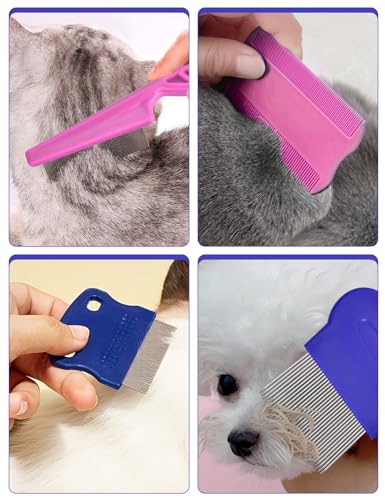 Flea Comb for Cats Dogs, 8 Pack Flea and Lice Grooming Comb Set for Cats, Pet Grooming Tools for Small, Medium & Large Pets (Pink & Blue) - color: Blue&Pink 6P