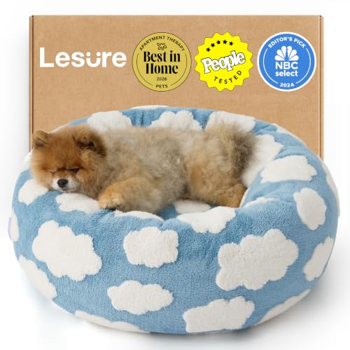 LE SURE Shown on TV Donut Dog Beds for Small Dogs - Calming Cat Sofa as Bed Gift for Indoor Cats with Washable Cover, Round Home Decor Cute Pet Beds with Jacquard Shaggy Plush, 23 Inch, Blue - color: Cozy Clouds Blue, size: 23.0"L x 23.0"W x 7.0"Th