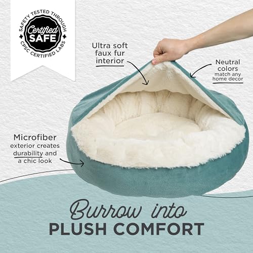 Best Friends by Sheri Cozy Cuddler Ilan Covered Cat and Dog Bed with Attached Blanket, Tide Pool Blue, 24"x24" - color: Tide Pool Ilan