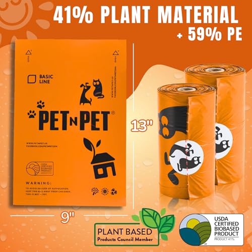 Pet N Pet 1080 Counts Orange Poop Bags for Dogs, 41% Plant Based & 59% PE Extra Thick Dog Poop Bags Rolls, 9" x 13", Unscented Pet Waste Bag - size: 1 Count (Pack of 1080), style: Unscented - Orange