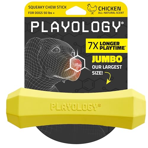 Playology Dog Toys | Squeaky Chew Stick for Large Dogs | Chicken Scented Jumbo Fetch Toy | Squeaky Dog Chew Toy - size: Jumbo, style: Chicken
