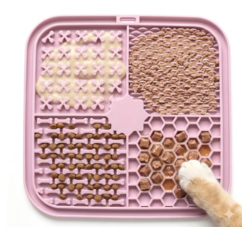 Dog Lick Mat with Suction Cups, Silicone Slow Feeder for Dogs & Cats, Anxiety Relief Lick Pad, Peanut Butter Mat for Bathing, Grooming, Nail Trimming & Training (1Pack Pink) - color: Pink