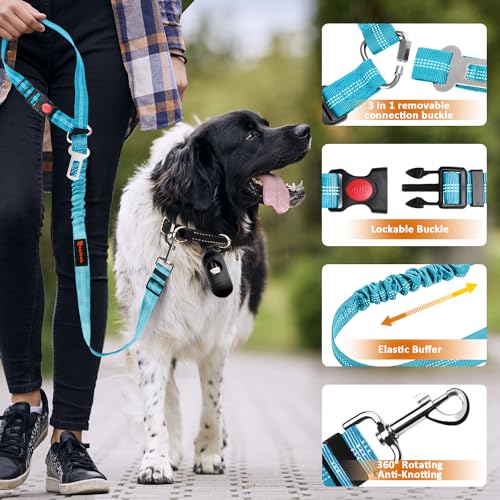 Removable Dog Seat Belt Harness for Car, 3 in 1 Pet Dog Car Seatbelt Leash, Retractable Restraint Secures to Vehicle Headrest & Adjustable Reflective Bungee Dog Seatbelt Tether, Blue - color: 2PCS Blue