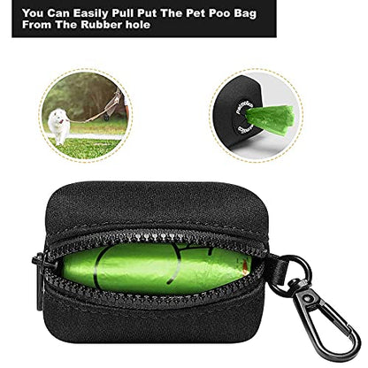 Petmolico Dog Poop Bag Holder Leash Attachment, Dog Waste Bag Dispenser Zippered Pouch, Fits Any Puppy Leash, Includes Free Roll of Poop Bags, Poop Bag Dispenser - 2 Pack, Black - color: Black