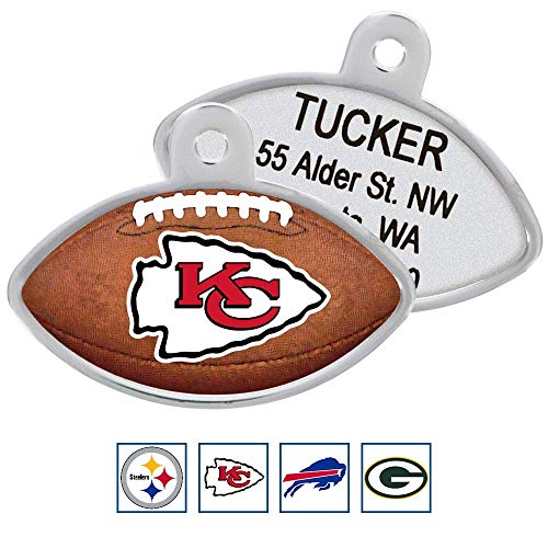 GoTags Personaized NFL Dog Tags, Kansas City Chiefs, Football Shape Custom Engraved Pet ID Tags