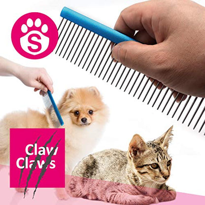 7.5" Greyhound Oval Grooming Comb – Blue Aluminum Spine, Stainless Steel Teeth Comb for Long-Haired Dogs & Cats, Removes Mats, Tangles, and Loose Fur – Lightweight for Long Time Deshedding - size: 7.5"