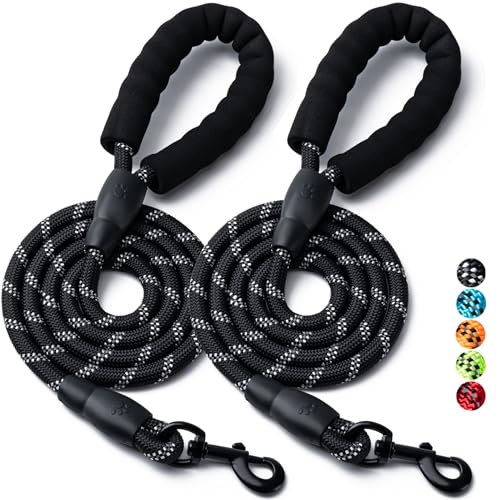 2 Pack Dog Leash, 4/5//6 FT Heavy Duty Nylon Rope Pet Leashes with Comfortable Padded Handle, Reflective Dog Leashes for Small Medium and Large Dogs (4FT-1/2,Black/Black) - color: 2PCS-Black+Black, size: 1/2"x 4 FT (18~120 lbs.)