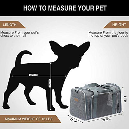 Cat Carrier - Portable Foldable Dog Pet Carrier, Soft-Sided Pet Bag up to 15 Lbs, Airline Approved Travel Puppy Carrier - color: Light Grey, size: 17.5"L x 11.0"W x 11.0"H