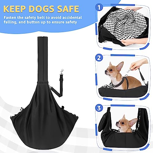 SlowTon Dog Carrier Sling - Thick Padded Shoulder Strap Adjustable Dog Carriers for Small Dogs, Puppy Carrier Purse for Pet Cat with Front Zipper Pocket Safety Belt Machine Washable (Dark Black, M) - color: E-Ink Knitted Fabric