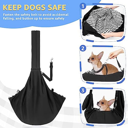 SlowTon Dog Carrier Sling - Thick Padded Shoulder Strap Adjustable Dog Carriers for Small Dogs, Puppy Carrier Purse for Pet Cat with Front Zipper Pocket Safety Belt Machine Washable (Dark Black, M) - color: E-Ink Knitted Fabric