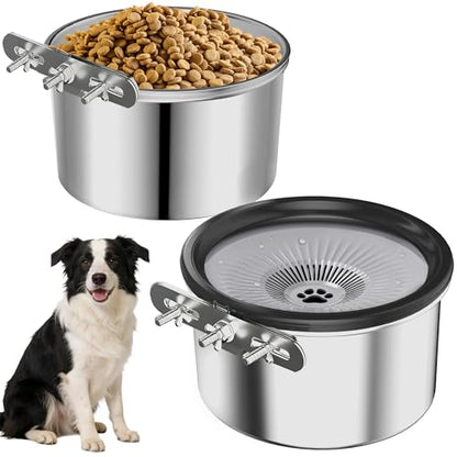 2 Pcs No Spill Dog Water Bowl for Crate, 2.5L Stainless Steel Hanging Kennel Bowls with Adjustable Height, Anti-Splash Water & Food Bowl Set for Cage Kennel Crate, Medium Large Dogs (Black) - color: Black