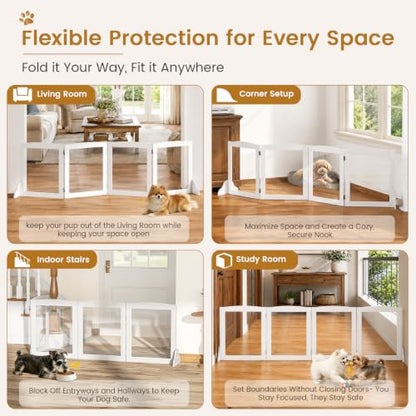Snughome Clear Freestanding Dog Gate Indoor, 23.62’’H Acrylic Transparent Pet Gate for Dogs & Puppies, Foldable No Drill Pet Barrier, Adjustable Room Divider Fence for Doorway, Stairs, 4 Panel - size: 4 Panel-23.62" H