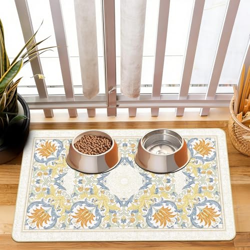 Pet Dog Cat Food Mat, Absorbent Khaki Dog Bowl Mats, 17 * 30 in | Non Slip, Cat Placemats Feeding Mat, Floors Indoor Puppy Accessories Supplies, Easy to Clean, Soft Durable Material - color: Khaki, size: 30"L x 17"W