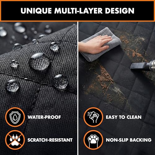 Half Hammock Dog Seat Cover for Back Seat - Waterproof Half Backseat Dog Cover, Space Saving Split Seat Design, Universal Fit & Heavy Duty Pet Restraint - color: Black Large
