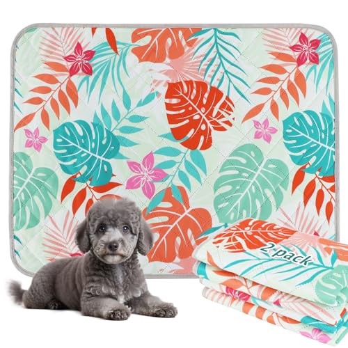 BVAGSS Washable Pee Pads for Dogs, 2 Pack Reusable Leakproof Puppy Wee Wee Pad, Non-Slip Waterproof Pet Training Pads, Super Absorbent Whelping Pads XH081 (Green Palm Leaves, 24X24 Inch (Pack of 2)) - color: Green Palm Leaves, size: 24X24 Inch (Pack of 2)