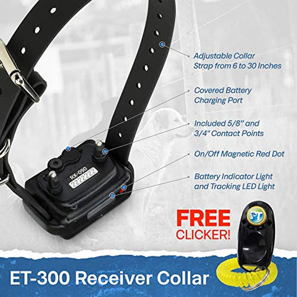 Educator ET-300 Mini E Collar for Dog Training with Remote - 1/2 Mile Range, Waterproof, 100 Blunt Stimulation Levels, Tone or Vibration Mode, Night Light Tracking for Small, Medium & Large Dogs - size: 1-Dog (ET-300)