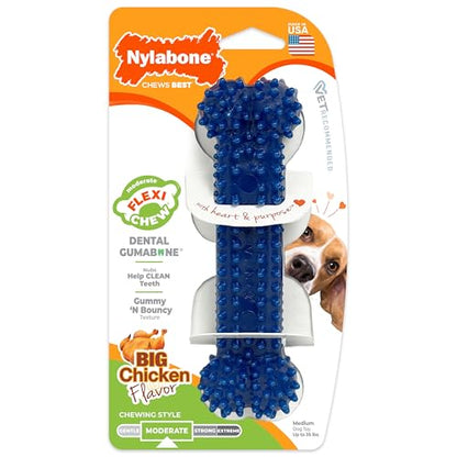 Nylabone Textured Dental Bone Flexi Chew Toy for Dogs, Dog Toys for Moderate Chewers, Chicken Flavor, Medium - Up to 35 lbs, 1 Count - size: Medium