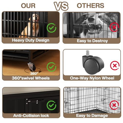 LEMBERI 48/42 inch Heavy Duty Indestructible Dog Crate, High Anxiety Extra Large Dog Cage for Large Dogs, XL Steel Escape Proof Dog Kennel with Wheels and Removable Tray (Black, 47.2*30.7*34.6 inch) - color: Black, size: 47.2"L x 30.7"W x 34.6"H
