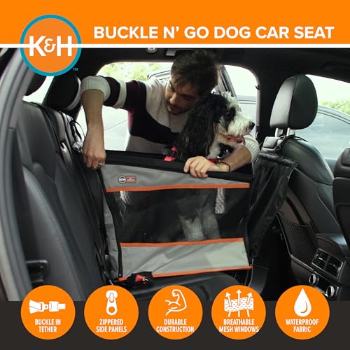 K&H Buckle N Go Dog Car Seat, Waterproof Fabric, Breathable Mesh Sides, Adjustable Seatbelt Leash, Pet Car Seat for Medium to Large Pets- 21 X 19 X 19in - color: Gray, size: Large 21 X 19 X 19 Inches