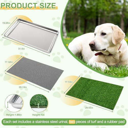 Mifoci 4 Pcs Dog Pee Tray, 31.5" x 19.6" Stainless Steel Dog Toilet, Comes with 2 Grass Mats and 1 Drainage Mat - Durable, Rust-Proof, Easy to Clean Toilet for Large Indoor Outdoor Use
