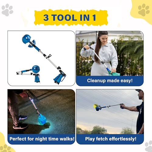 Dog Pooper Scooper 3 Tools in 1, Portable Pooper Scooper for Large & Small Dogs | Long Handle Poop Scooper for Dogs | Durable & Easy-to-Use Poop Scooper for Yard with Sticky Roller Feature